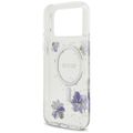 Guess Resin Flowers Glitter MagSafe puzdro pre iPhone 17 Pro Max fialové