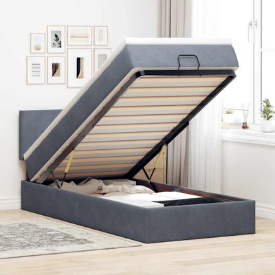 vidaXL Osmanský rám postele s matracom tmavosivá 90x200 cm zamat
