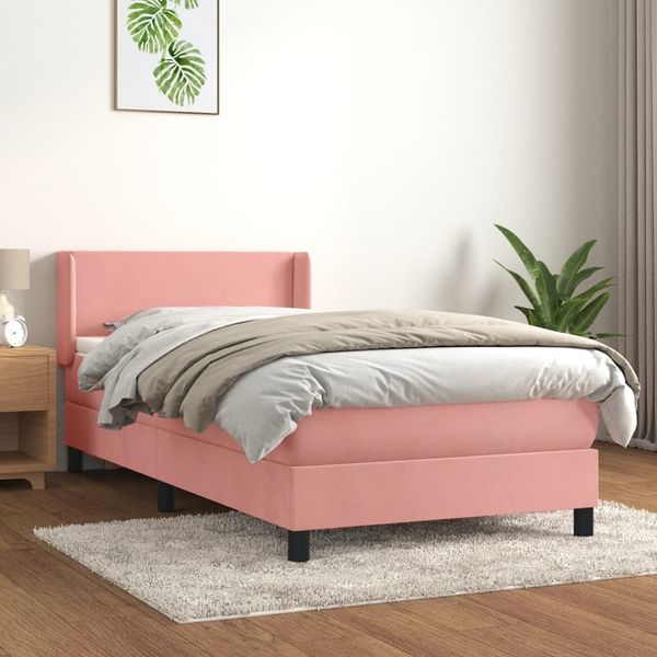 vidaXL Posteľný rám boxsping s matracom ružový 80x200 cm zamat