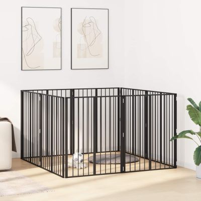 vidaXL Psia brána 8 pcs Čierny 80 x 100 cm Pozinkovaná oceľ