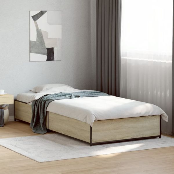 vidaXL Posteľný rám dub sonoma 90x190 cm kompozitné drevo a kov