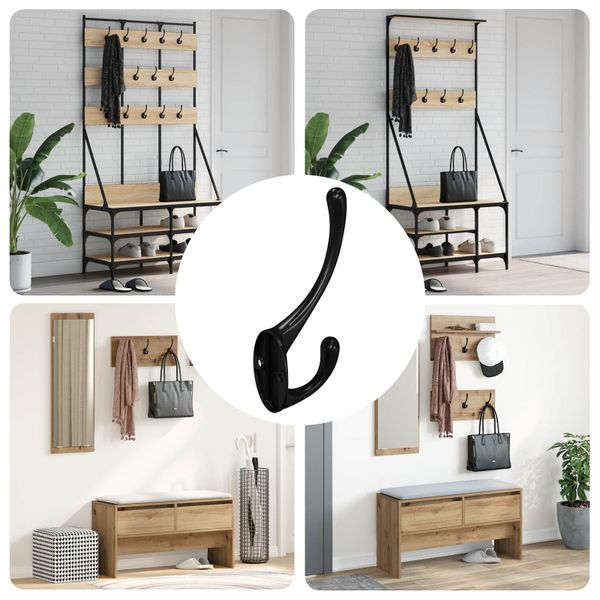 vidaXL Vešiak na oblečenie 12 pcs Čierna 102 x 29 x 47mm