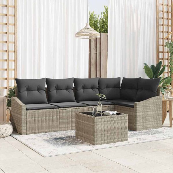 vidaXL Súprava záhradných pohoviek 6 pcs Svetlosivá polyratan