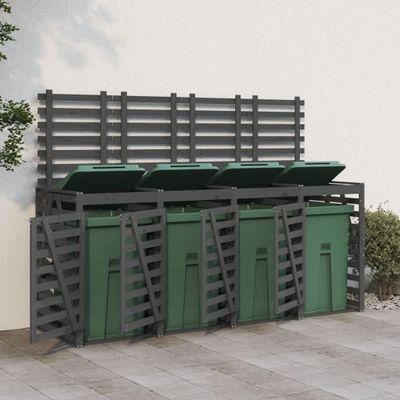 vidaXL Úložný box na štyri odpadkové koše sivý masívna borovica