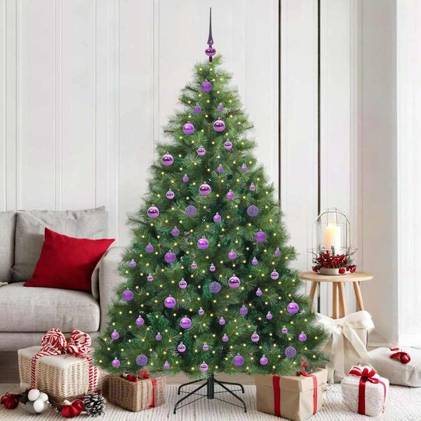 vidaXL Umelý vianočný stromček s 300 LED-i Zelená 180 cm PE a PVC
