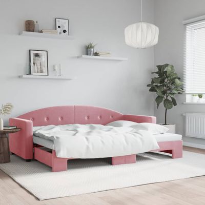 vidaXL Denná posteľ s rozkladacou posteľou ružová 80x200 cm zamat