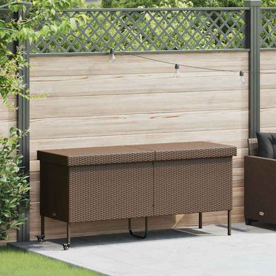 vidaXL Záhradný úložný box s kolieskami Hnedý 160x55x75 cm Poly Rattan