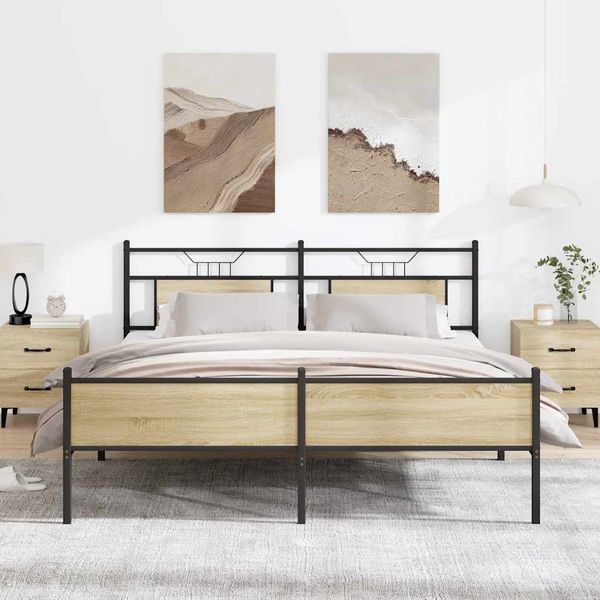 vidaXL Kovový posteľný rám bez matraca dub sonoma 180x200 cm