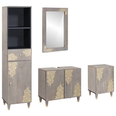 vidaXL Set kabinetov do kúpeľne 4 pcs Sivá Masívne mango drevo