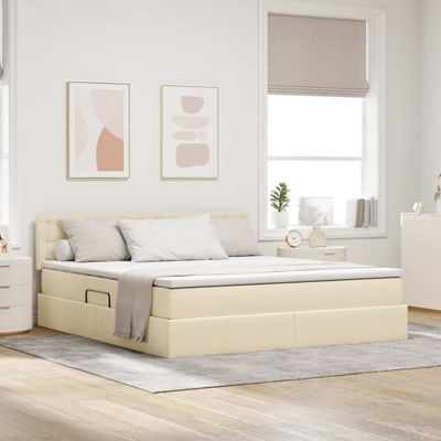 vidaXL Postel s úložným prostorem a matrací Krémová 160 x 200 cm