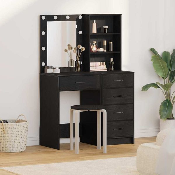 vidaXL Toaletný stolík 2 pcs Čierna 50 x 41 x 135 cm Kompozitné drevo