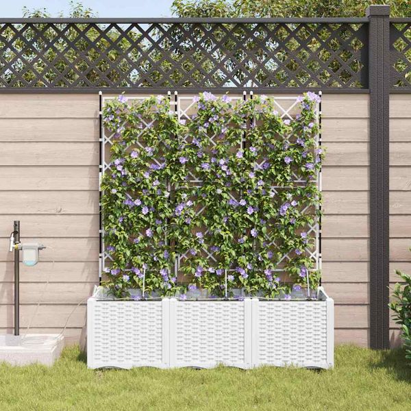 vidaXL Záhradný kvetináč 3 pcs Biely 120 x 40 x 142 cm Plast