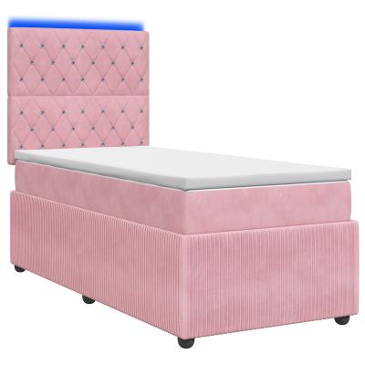 vidaXL LED boxspring posteľ s matracom Ružová 90 x 190 cm Zamat