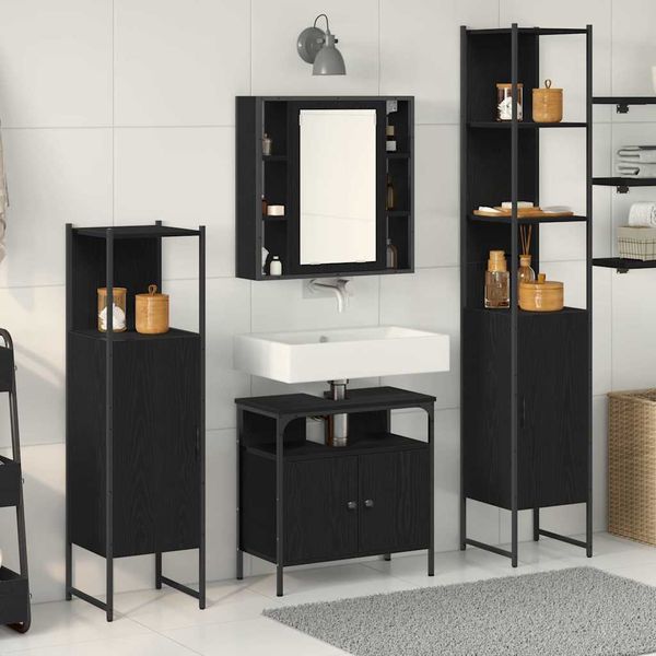vidaXL Sada kúpeľňového nábytku 4 pcs Čierny dub Kompozitné drevo