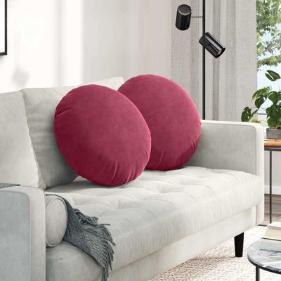 vidaXL Vankúše na sedenie 2 pcs Víno červené Ø50 x 19 cm Zamat