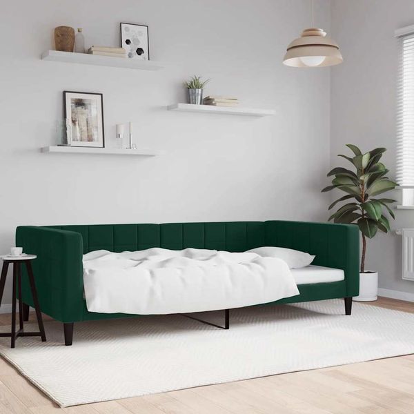 vidaXL Denná posteľ tmavozelená 100x200 cm zamat