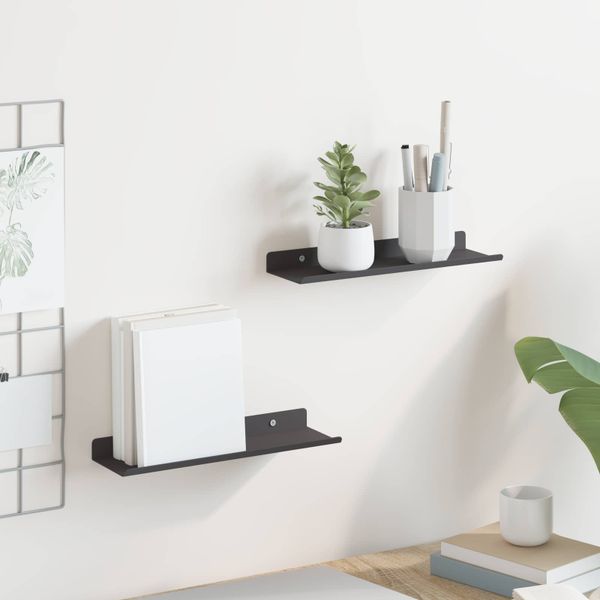 vidaXL Závesná polica Nástenný 2 pcs Čierny 30 x 9 x 2,5 cm Oceľ