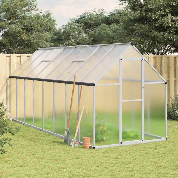 vidaXL Skleník so základovým rámom strieborný 445x169x195 cm hliník