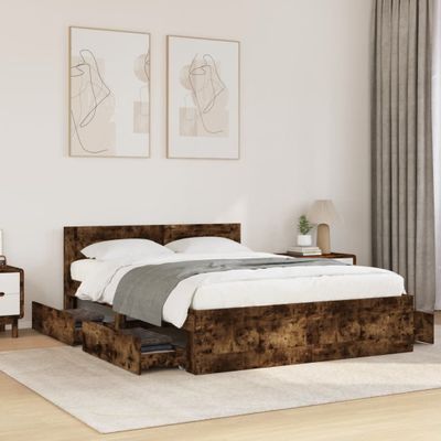 vidaXL Posteľný rám s čelom dymový dub 120x190 cm kompozitné drevo