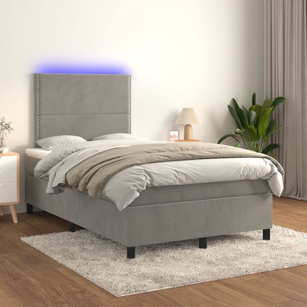 vidaXL Posteľ boxsping s matracom a LED bledosivá 120x200 cm zamat