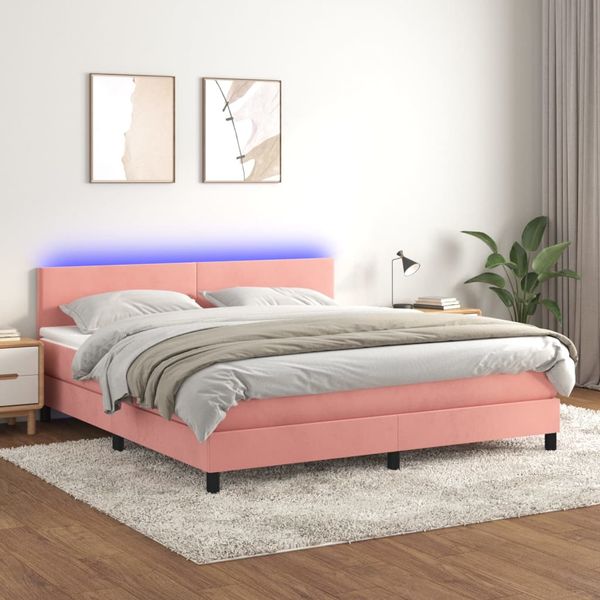 vidaXL Posteľný rám boxsping s matracom a LED ružový 160x200 cm zamat
