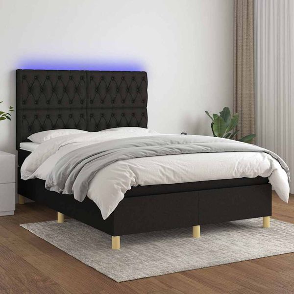 vidaXL Posteľ boxsping s matracom a LED čierna 140x190 cm látka