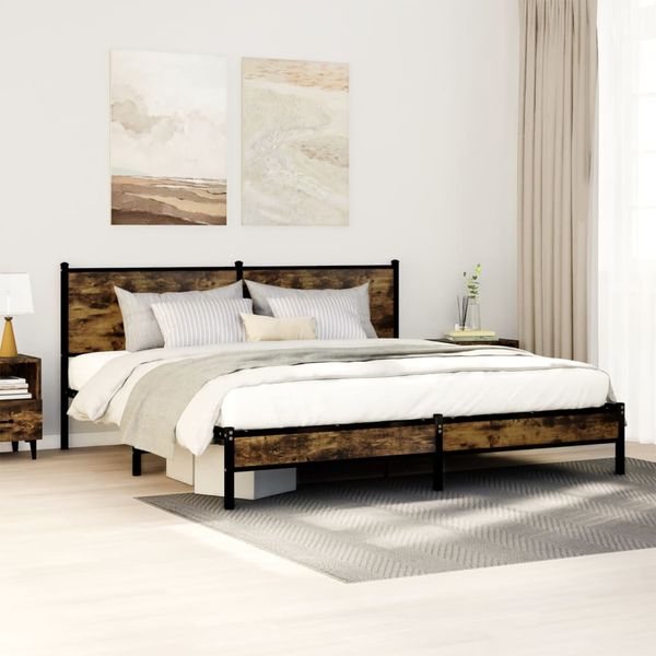 vidaXL Kovový posteľný rám bez matraca dymový dub 183x200 cm