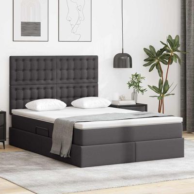 vidaXL Postel s úložným prostorem a LED svetlom Sivá 140 x 190 cm