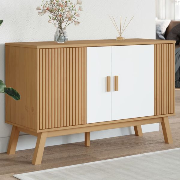 vidaXL Komoda OLDEN, bielo hnedá 114x43x73,5 cm, borovicový masív