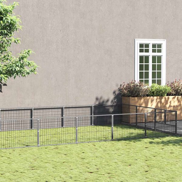 vidaXL Koterec pre psy strieborný 15 m² oceľ