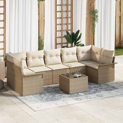 vidaXL Súprava záhradných pohoviek s vankúšom 8 pcs Béžová polyratan
