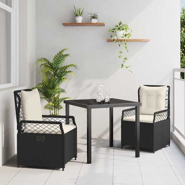 vidaXL Záhradný jedálenský set 3 pcs Čierna polyratan