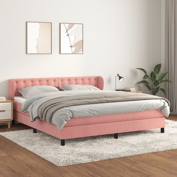 vidaXL Posteľný rám boxsping s matracom ružový 180x200 cm zamat
