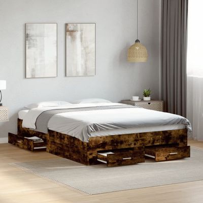 vidaXL Posteľný rám so zásuvkami dymový dub 120x190cm kompozitné drevo