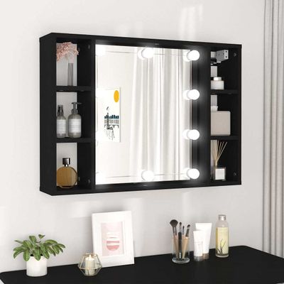 vidaXL Zrkadlová skrinka s LED čierna 76x15x55 cm