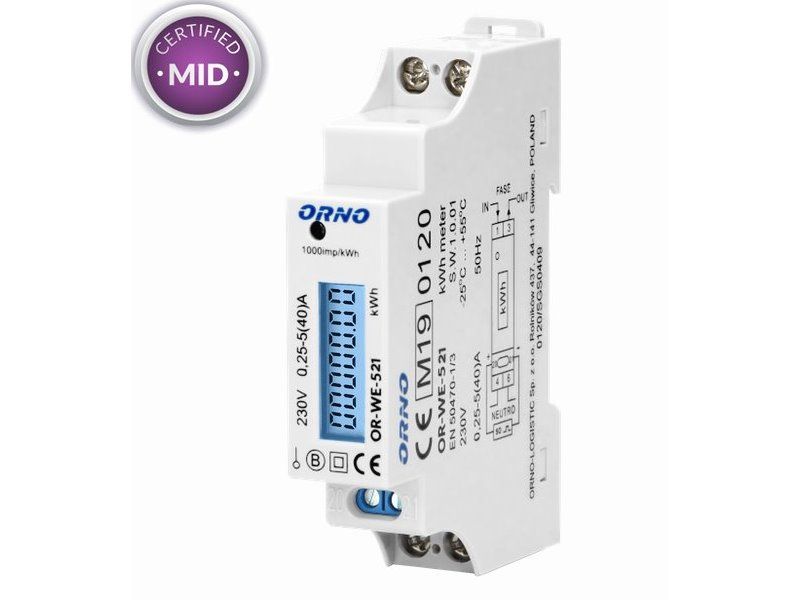 Elektromer 1F na DIN lištu ORNO OR-WE-521 digitálny