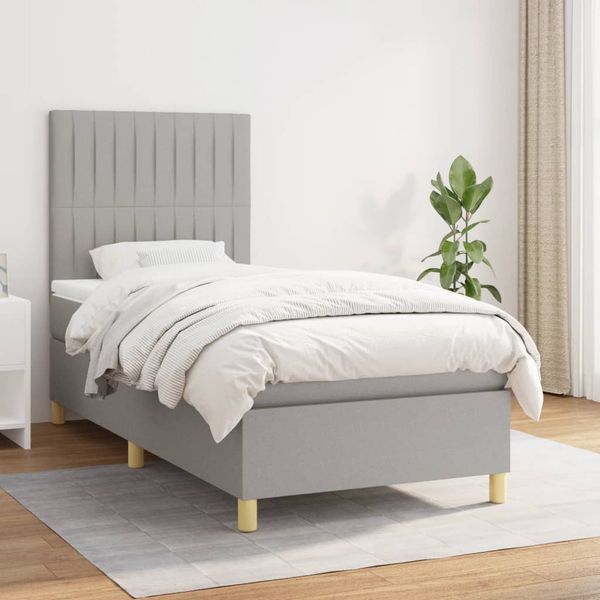 vidaXL Posteľný rám boxsping s matracom bledosivý 90x190 cm látka