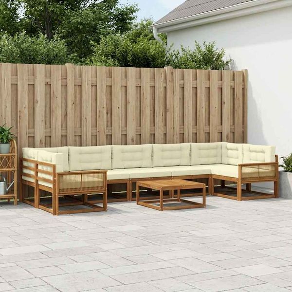 vidaXL Záhradná súprava gaučov s vankúšom 8 pcs Prírodná a krémová