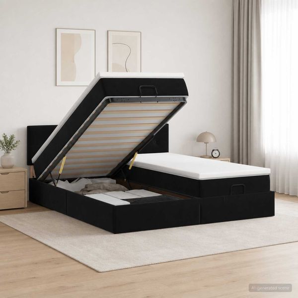 vidaXL Ottoman posteľ s matracom a LED Čierna 200 x 200 cm Zamat