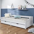 vidaXL Denná posteľ s 2 zásuvkami biela 90x200cm masívna borovica IRUN