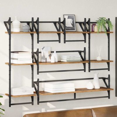 vidaXL Sada nástenných políc 6 pcs Staré drevo 100 x 25 x 30 cm