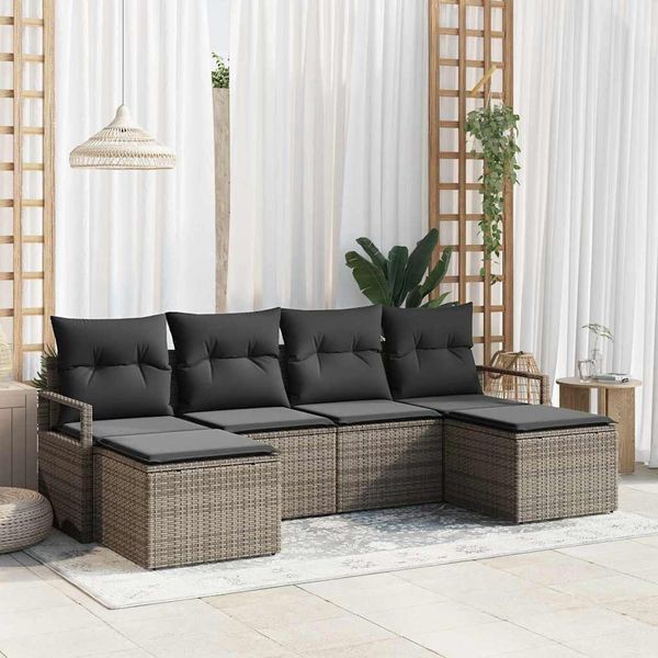 vidaXL Sada pohoviek s vankúšom s úložiskom 6 pcs Sivá polyratan