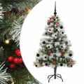 vidaXL Umelý vianočný stromček Zelená a biela 150 cm PVC, kov a plast
