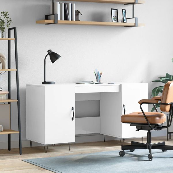vidaXL Stôl lesklý biely 140x50x75 cm spracované drevo