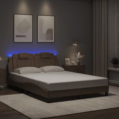 vidaXL Rám postele, Viana, s LED bez matraca, kapučínový 120x200 cm
