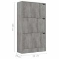 vidaXL Botník s 3 dvierkami betónový 59x24x105 cm drevotrieska