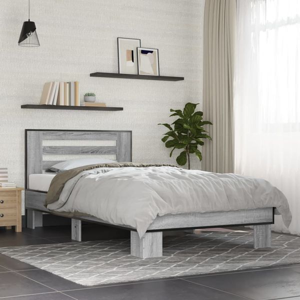 vidaXL Posteľný rám sivý sonoma 90x200 cm kompozitné drevo a kov