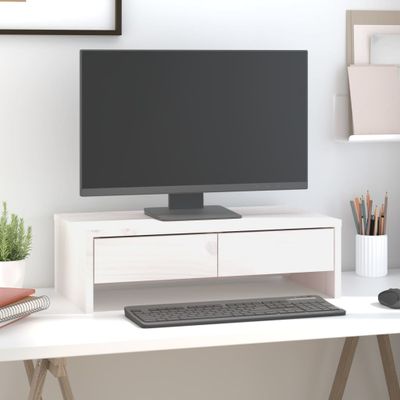 vidaXL Stojan na monitor biely 50x27x15 cm masívna borovica