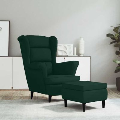 vidaXL Kreslo wingback s podnožkou tmavozelené zamatové