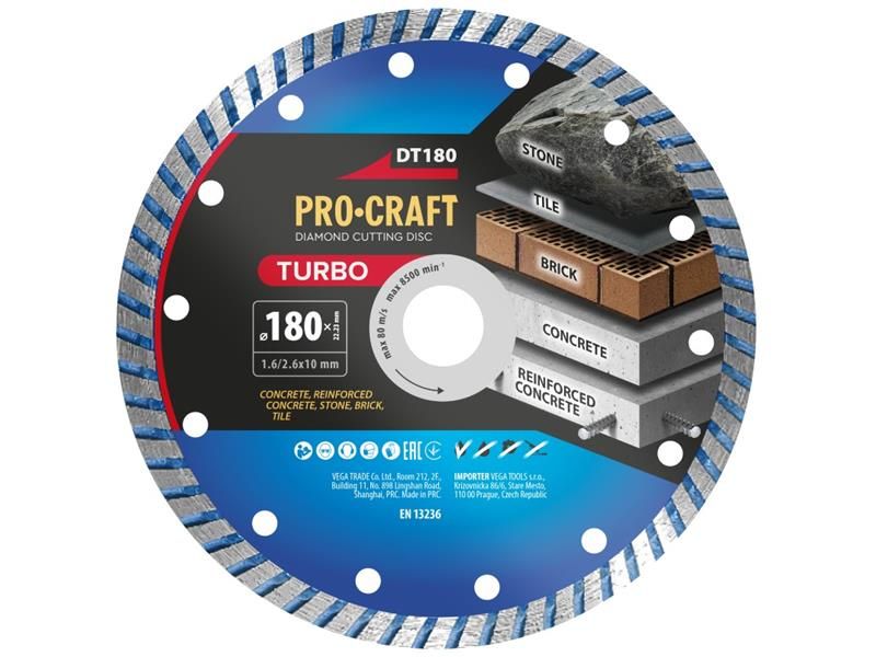 Diamantový rezný kotúč 180 mm PROCRAFT DT180 Turbo